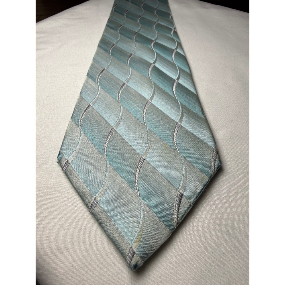 ARROW USA 1851 Men's Teal Blue Geometric Wave Pattern Silk Blend Necktie‎